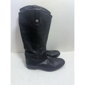 Frye Melissa Button Black Leather Pull on Tall Riding Boots Size 11 B